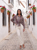Camisa de rayas anudada morada