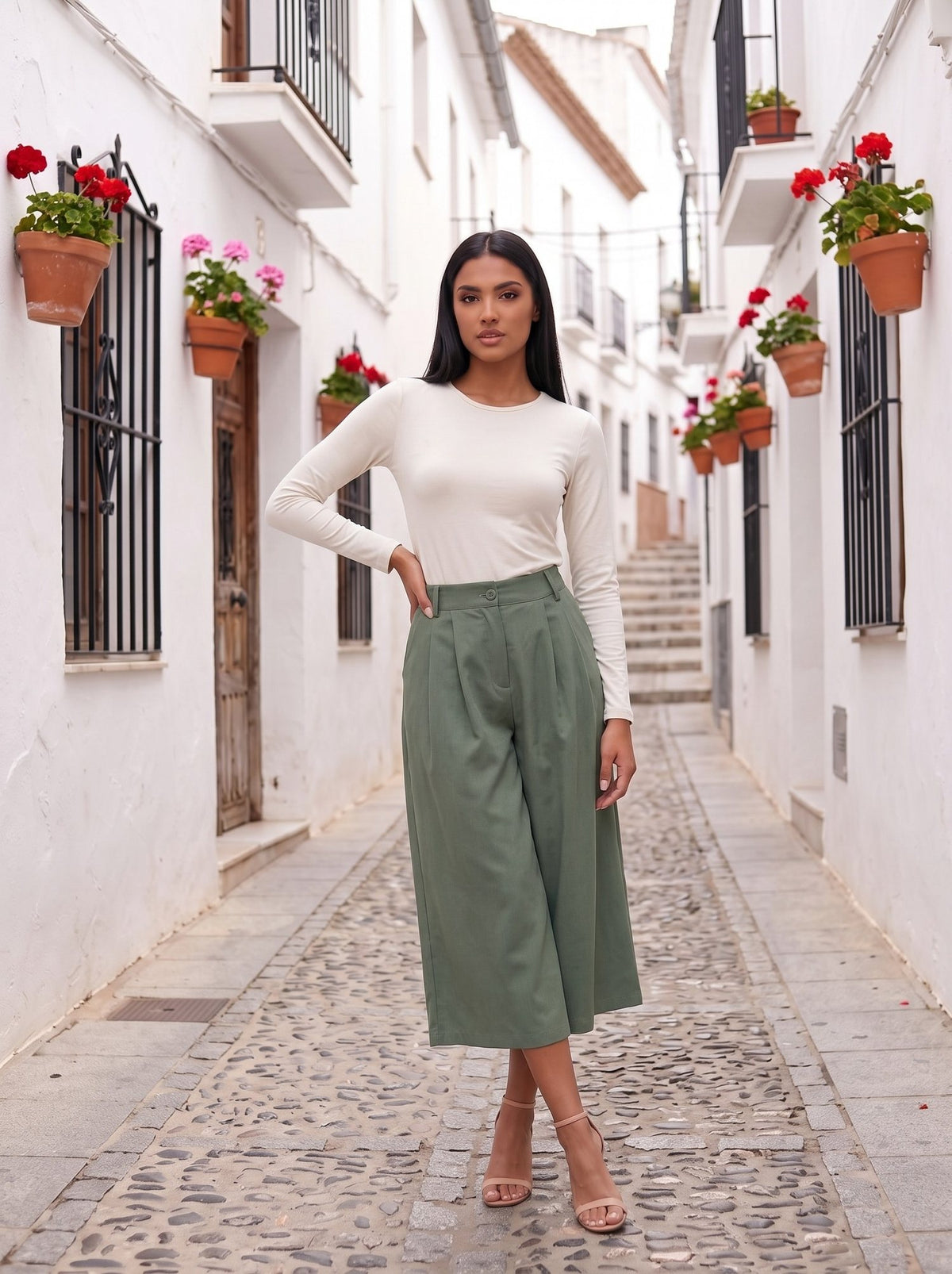 Culotte de pinzas verde oliva